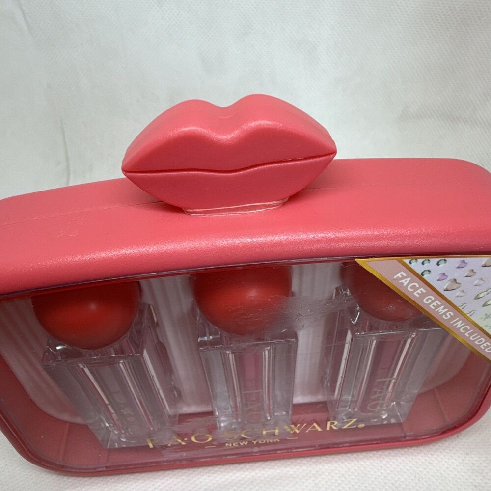 FAO Schwarz 4-Pc Lipstick Set w/Face Gems & Glue Pink Rubine Red C 0.06oz - Picture 5 of 6